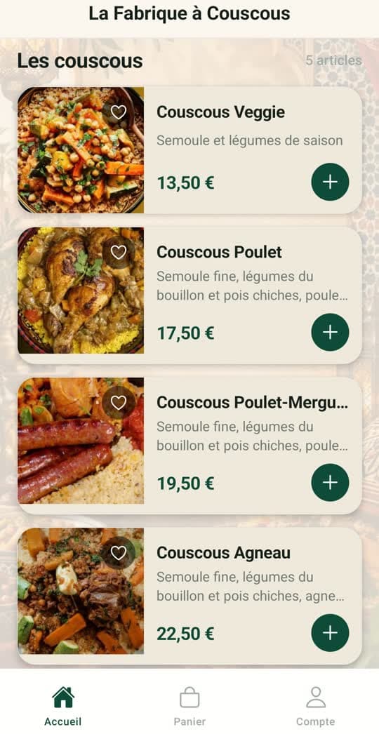 Appli La Fabrique à Couscous : La carte, avec ses photos