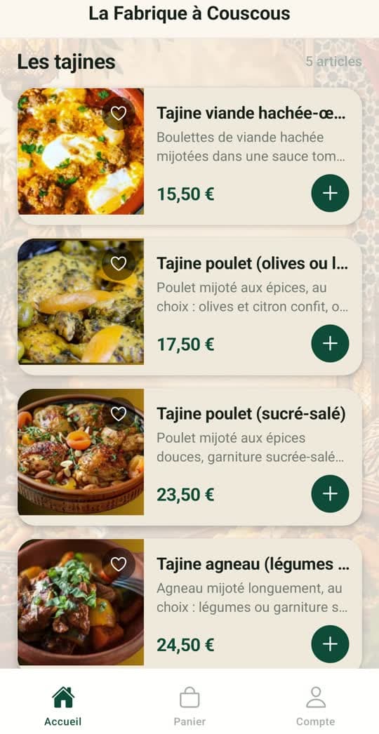 Appli La Fabrique à Couscous : Chaque catégorie, en un geste