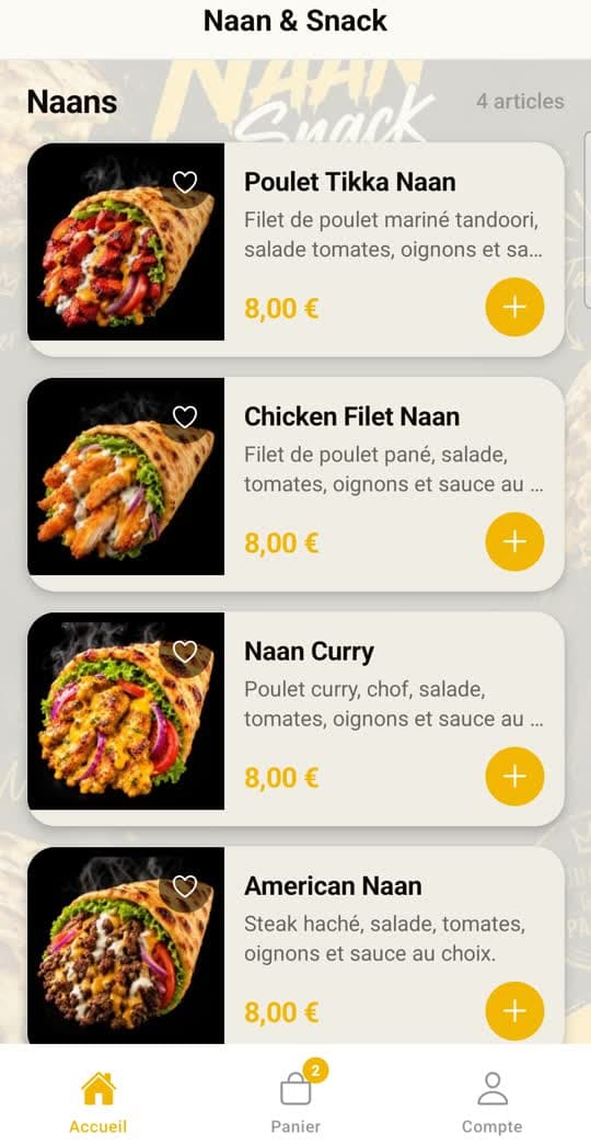 Appli Naan & Snack : Une carte qui donne faim