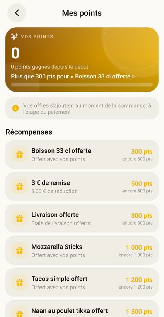 Appli Naan & Snack : La fidélité : des points, des récompenses