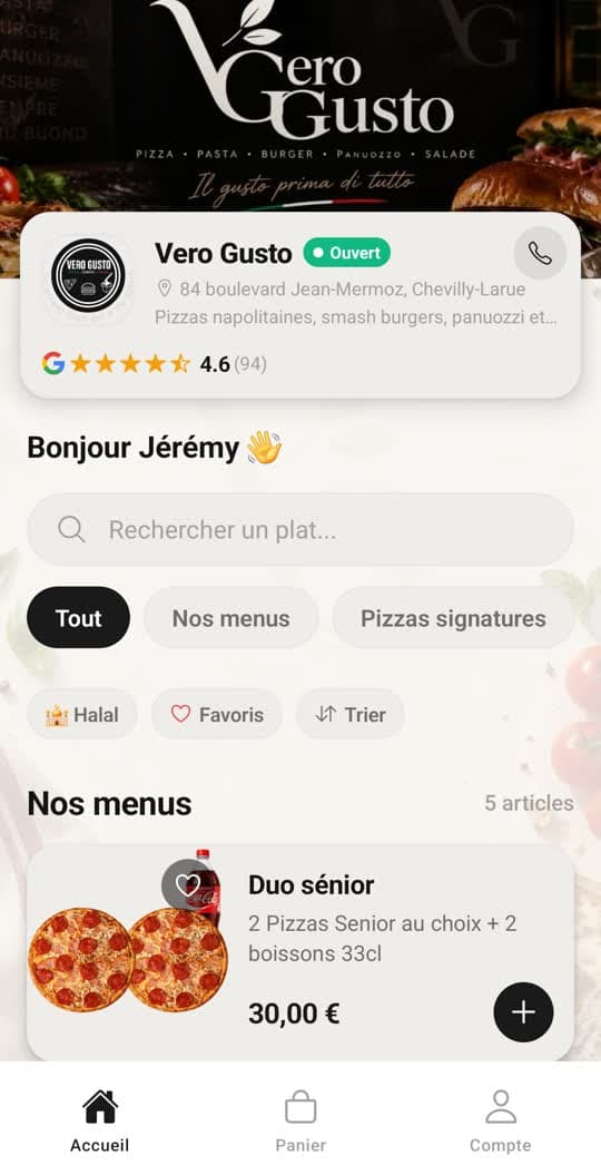 Appli Vero Gusto : L’accueil, à ses couleurs