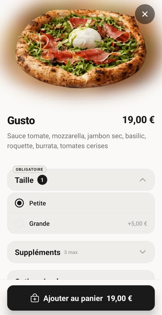 Appli Vero Gusto : La fiche produit et ses options