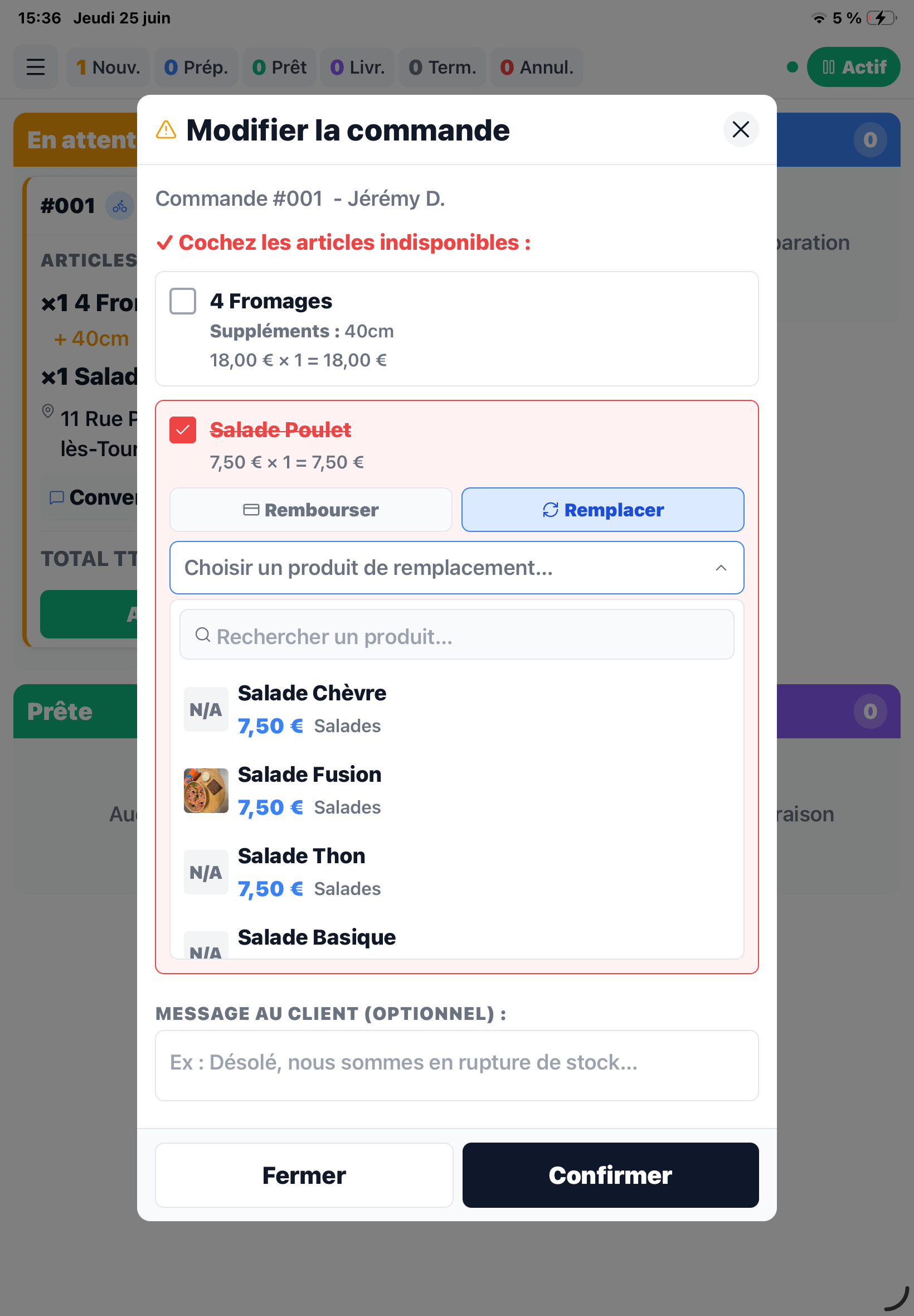Modifier la commande